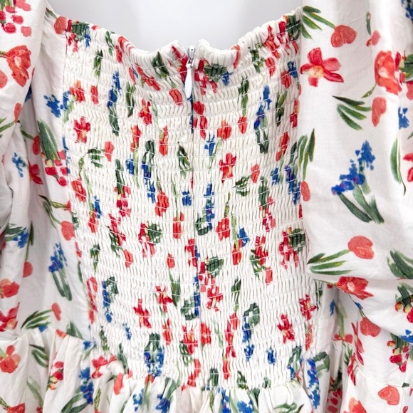 ASTR The Label Serilda Medium Mini Dress Linen Floral Puff Sleeve Smocked Cutout - Picture 8 of 10